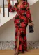 Plus Size Women Spring Print Slit Dress