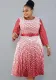 Plus Size Women African Round Neck Three-quarter Sleeve Pleated Snake Dress