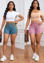 Women Stretchy Washed Patchwork Denim Shorts