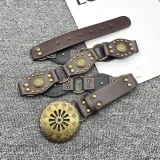 Western Denim Style Metal Ring Buckle Belt Retro Rivet Vintage Decorative Wide Belt Accessories