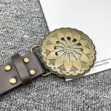 Western Denim Style Metal Ring Buckle Belt Retro Rivet Vintage Decorative Wide Belt Accessories