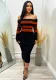 Women Elegant Long Sleeve Off-Shoulder Striped Dress
