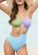 Fashionable Contrast Color Women's One-Piece Female Hollow Swimsuit