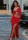 Women's Autumn Winter Sexy Solid Color Hollow Single-Sleeved Side Slit Dress