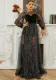 Long Sleeve Round Neck Formal Party Sequin Mesh Evening Dress Female Bridesmaid Gown