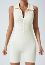 Button Slim Women's Sleeveless Yoga Fitness Sports Jumpsuit