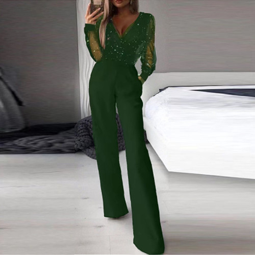 Women Winter Long Sleeve Sexy V-Neck Jumpsuit