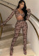Autumn Elastic Leopard Print Slim Sexy Short Long-Sleeved Top Trousers Two Piece Set