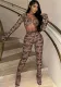 Autumn Elastic Leopard Print Slim Sexy Short Long-Sleeved Top Trousers Two Piece Set