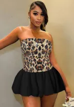 Women Sexy Sequin Leopard Strapless Patchwork Dress