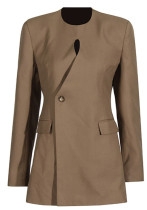 Women Solid Round Neck hollow irregular Blazer