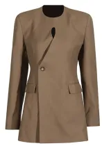 Women Solid Round Neck hollow irregular Blazer