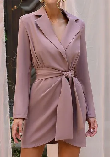 Women Turndown Collar Lace-Up Blazer Dress