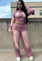 Women washed Hoodies and Pants Two Piece Set