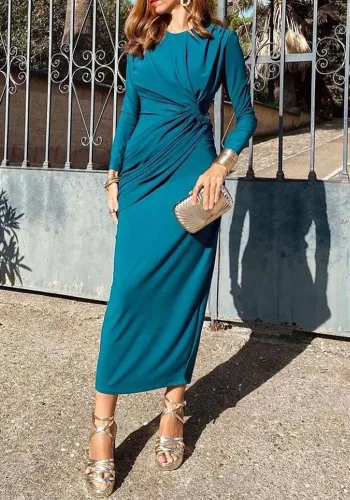 Women Solid Long Sleeve Bodycon Dress
