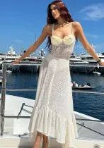 Women Floral Lace See-Through Strap Dress