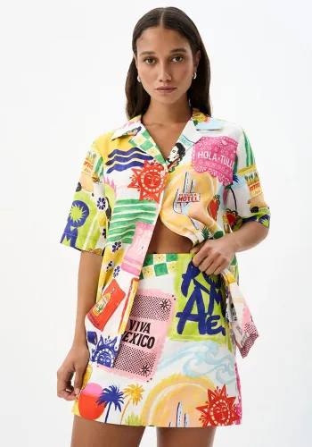 Women Graffiti Print Top and Skirt Two Piece Set
