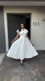 Women Short Sleeve Pleated Shirt Dress