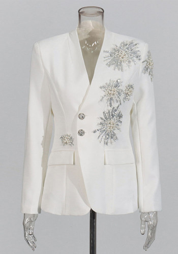 Women rhinestone design Solid Blazer