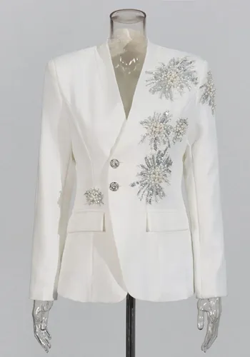 Women rhinestone design Solid Blazer