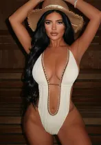 Women Contrast Hollow Lace-Up One-Piece Swimwear
