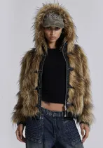 Winter Street Fashion Imitation Fur Hooded Jacket