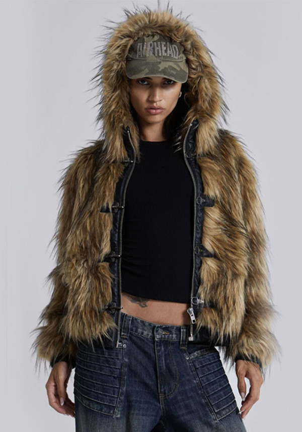 Winter Street Fashion Imitation Fur Hooded Jacket