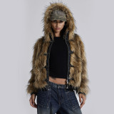 Winter Street Fashion Imitation Fur Hooded Jacket