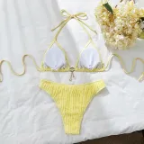 Textured Drawstring Lace-Up Bikini Swimsuit