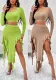 Fashionable And Elegant Solid Color Round Neck Long Sleeve Top Ruffle Skirt Two Piece Set For Women
