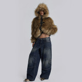 Winter Street Fashion Imitation Fur Hooded Jacket