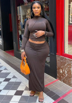 Autumn Winter Chic Fashion Solid Color High Collar Long Sleeve Patchwork High Waist Two Piece Skirt Set