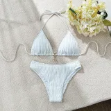 Textured Drawstring Lace-Up Bikini Swimsuit