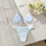 Textured Drawstring Lace-Up Bikini Swimsuit