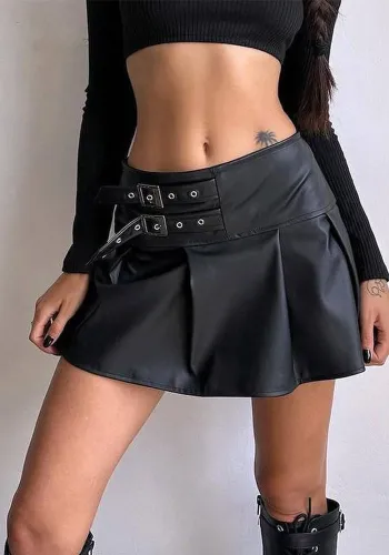 Women's Punk Pu Leather Leather Pleated Short Skirt