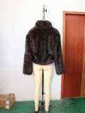 Women Fall/Winter Turndown Collar Pu-Leather Crop Jacket