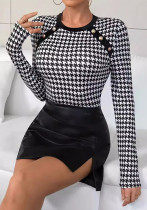Women plaid print button T-shirt