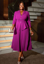 Women Turndown Collar pleated Formal Party pleated Dress
