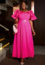 Plus Size Women elegant ruffle pleated party Dress