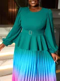 Women gradient lantern sleeve party pleated dress