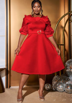 Women bow party puff sleeve Dresses