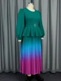 Women gradient lantern sleeve party pleated dress