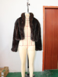 Women Fall/Winter Turndown Collar Pu-Leather Crop Jacket