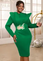 Plus Size Women embroidered long-sleeved Formal Party dress