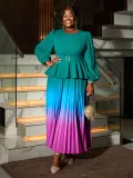 Women gradient lantern sleeve party pleated dress