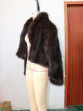 Women Fall/Winter Turndown Collar Pu-Leather Crop Jacket