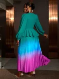 Women gradient lantern sleeve party pleated dress