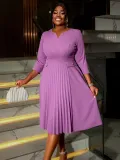 Plus Size Women elegant Soild pleated dress
