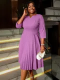 Plus Size Women elegant Soild pleated dress