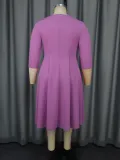 Plus Size Women elegant Soild pleated dress